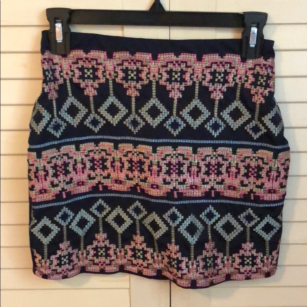Embroidered navy blue skirt
